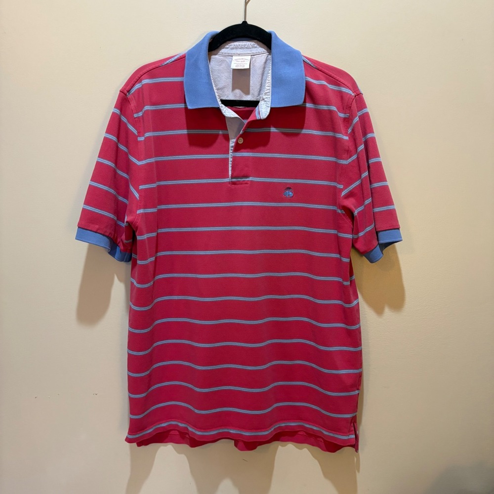 Brooks Brothers Performance Polo Shirt‎ Mens L Striped Red Blue Golf